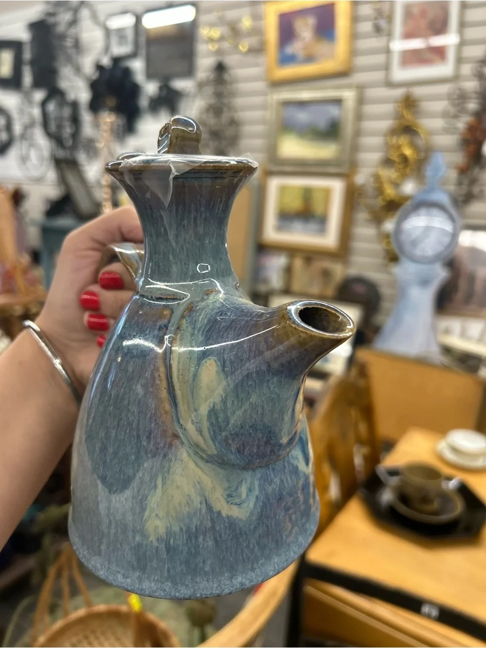Art pottery Handcrafted Blue Ceramic Teapot - Elegant Glazed Home Art